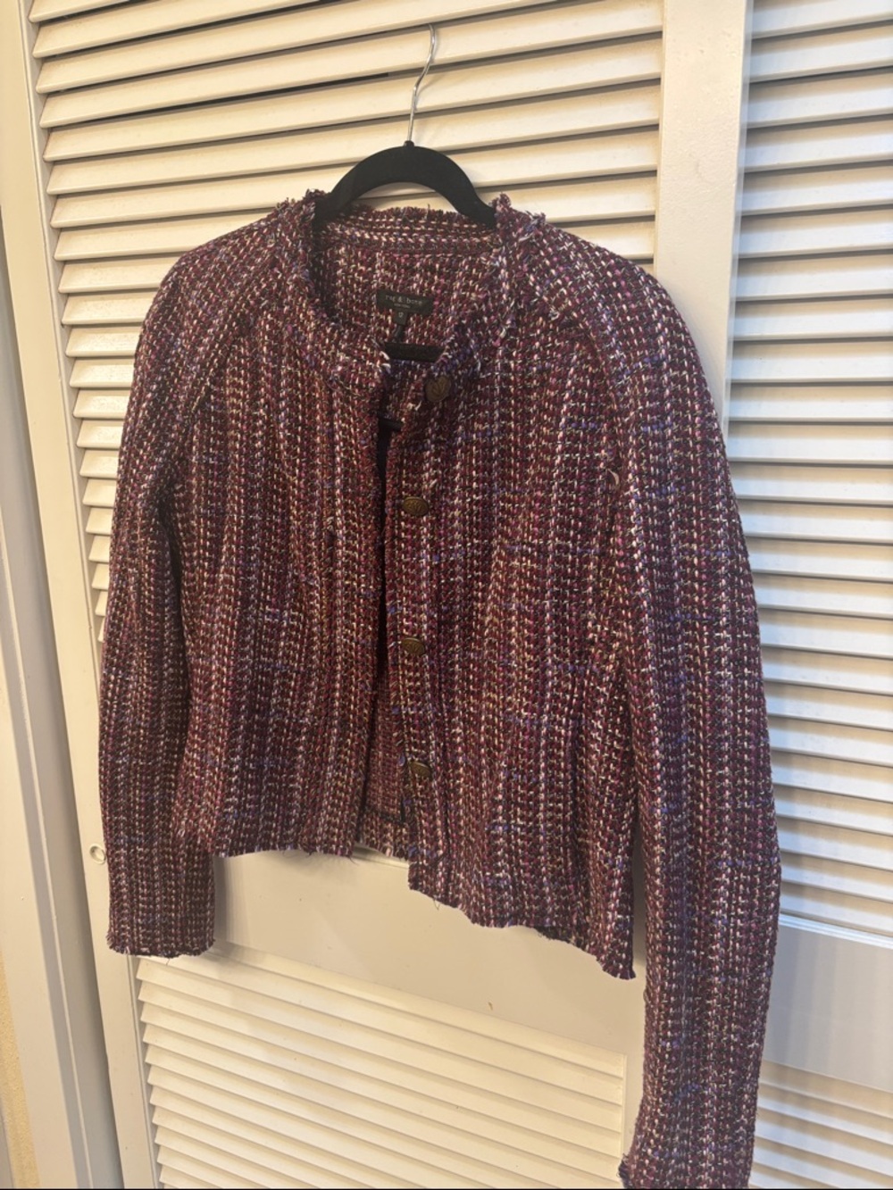 rag & bone Burgundy Multi-Tone Tweed Button Jacket